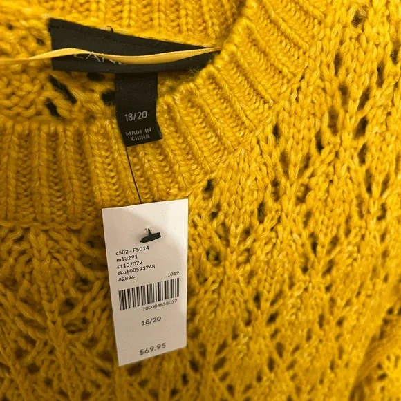 Brand New With Tags!  Lane Bryant Crochet Sweater, Yellow, Size 18/20 - Picture 2 of 3